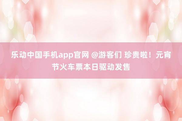 乐动中国手机app官网 @游客们 珍贵啦！元宵节火车票本日驱动发售