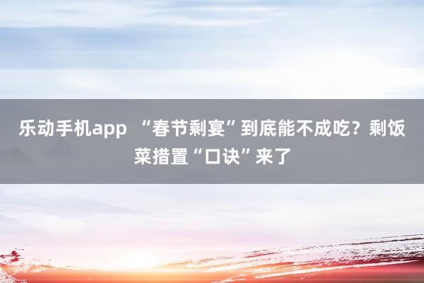 乐动手机app  “春节剩宴”到底能不成吃？剩饭菜措置“口诀”来了