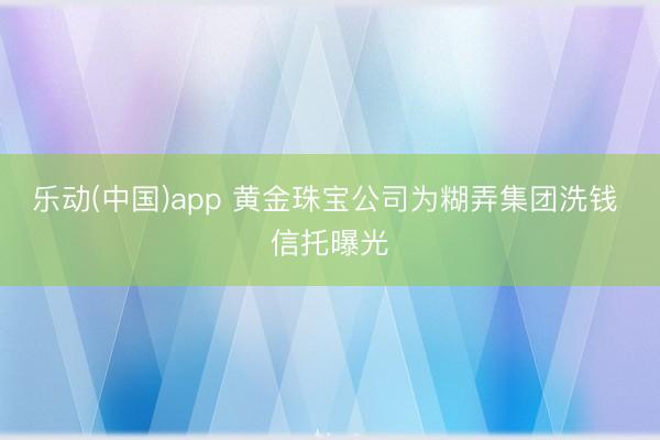 乐动(中国)app 黄金珠宝公司为糊弄集团洗钱 信托曝光