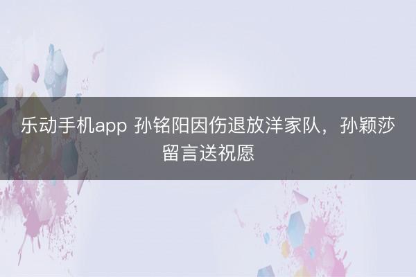 乐动手机app 孙铭阳因伤退放洋家队，孙颖莎留言送祝愿